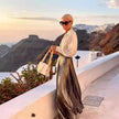 Satin Long Sleeve Shirt & Glossy pleated maxi Skirt 2pcs