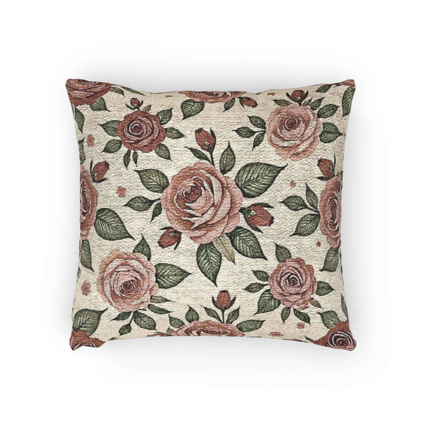Vintage Rose Floral Woven Pillow | Tapestry Rose Throw Pillow