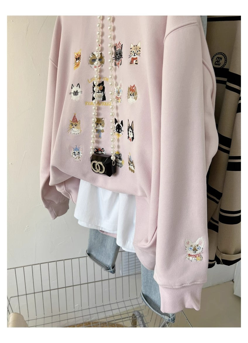 Women's 3D Kitten Embroidery Pullover Sweater Coat – Loose Fit Canada USA