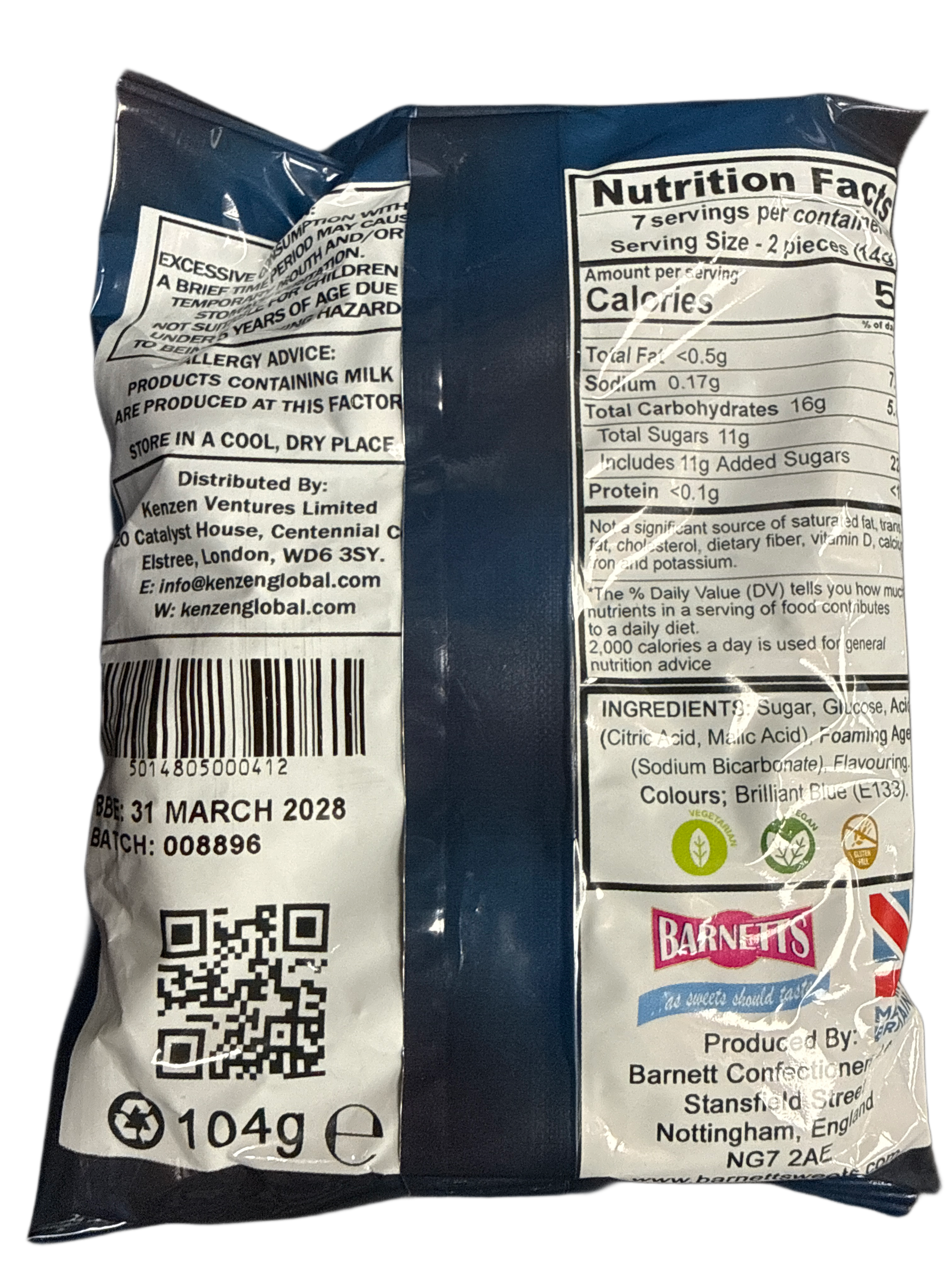 Barnetts Mega Sour Challenge Blue Raspberry Flavour 104G - U.K Edition