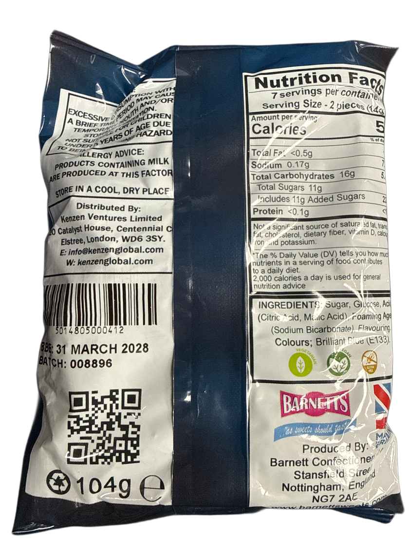 Barnetts Mega Sour Challenge Blue Raspberry Flavour 104G - U.K Edition