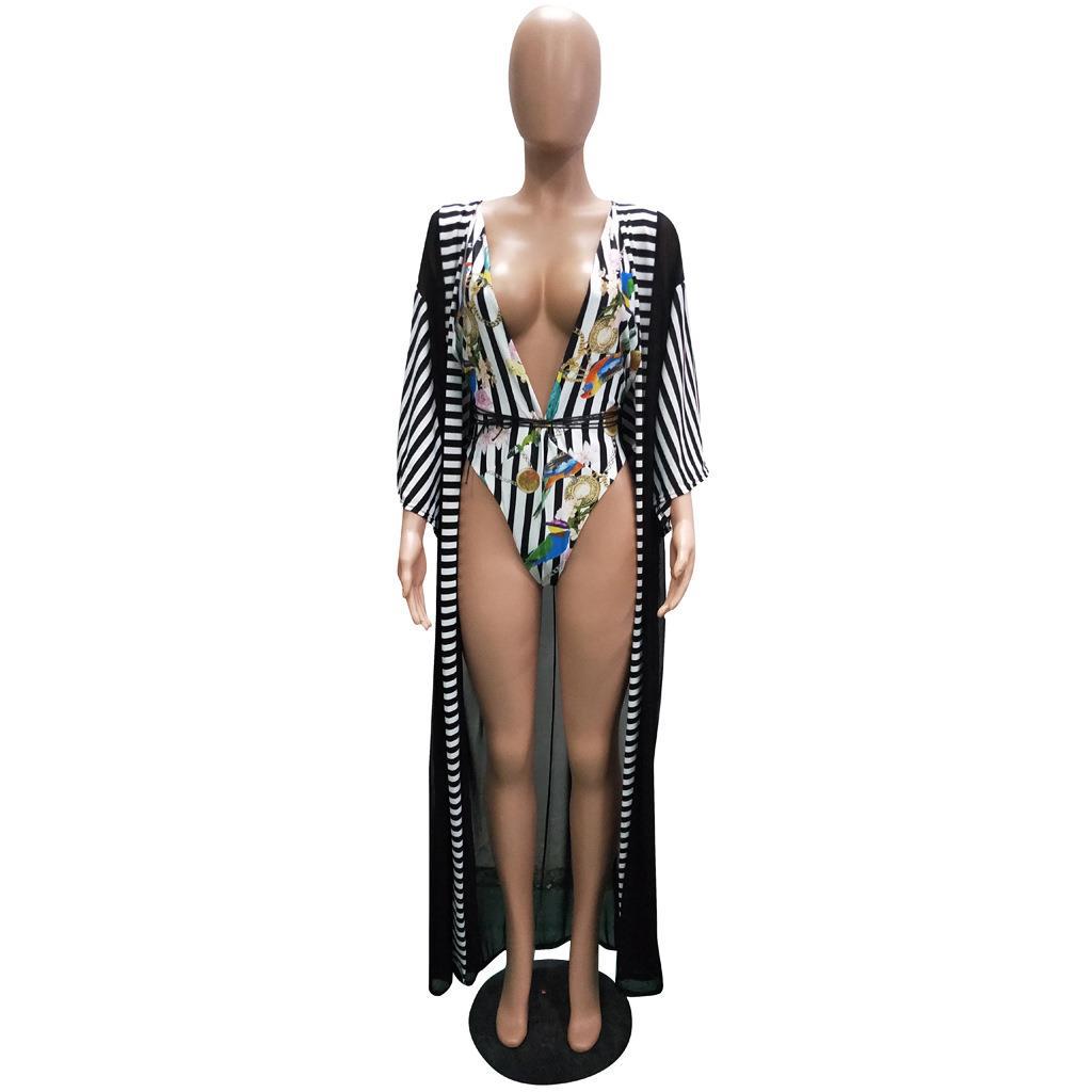 Plus Size Women Mesh Print Swimsuit | Elastic One-Piece Swimwear
