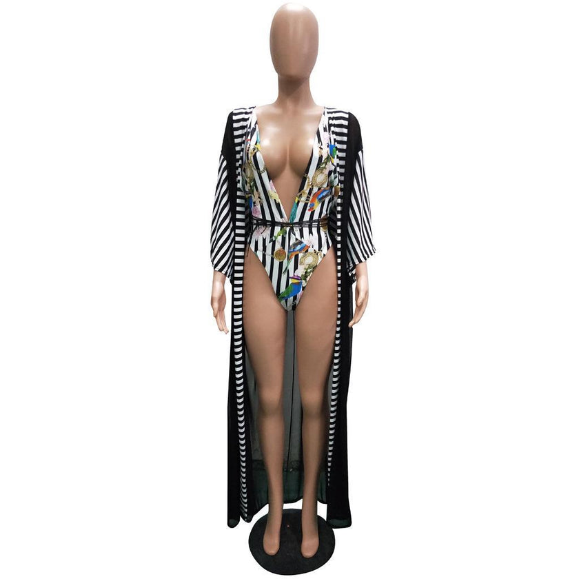 Plus Size Women Mesh Print Swimsuit | Elastic One-Piece Swimwear