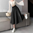 Elegant women High waist Flared Midi PU Leather skirt