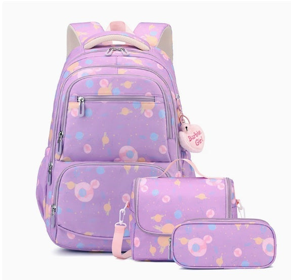 Girls Galaxy Backpack – Cartoon Print Campus School Bag (Backpack or 3-Piece Set)