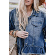 Loose Denim Jacket with Ruffled Sleeves Casual Cotton Style