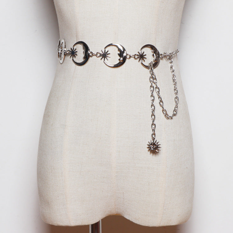 Women's Moon Star Belly Chain – Gold & Silver Metal Body Chain Jewelry