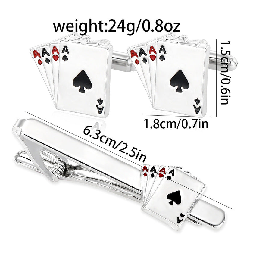 Men's Poker Cufflinks & Tie Clip Set – Alloy Business Shirt Cufflinks | Canada & USA