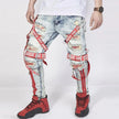 Men's Ripped Patchwork Biker Jeans – Slim Fit Distressed Denim Streetwear Pants
