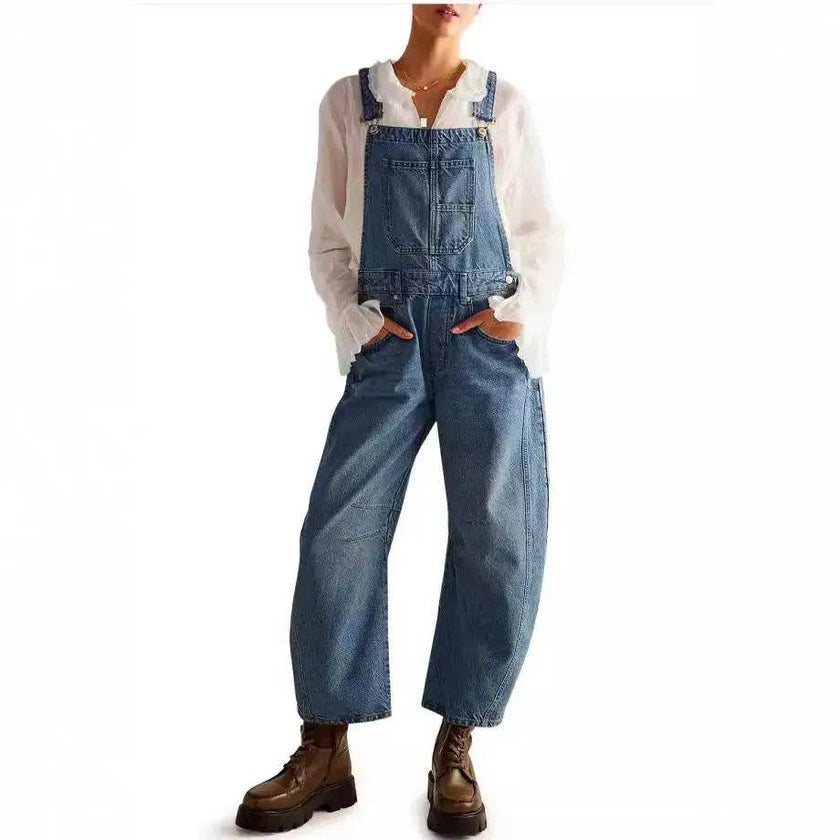 Women's Loose Denim Overalls Jumper – Casual Bib Suspender Jeans Jumpsuit with Pockets | Streetwear