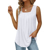 Summer cotton Tops For Women Loose Fit Pleated Square Neck Sleeveless Blouse Tops