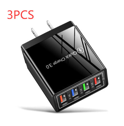 4-Port USB Wall Charger with Quick Charge 3.0 – EU, UK & US Plug | Multi-Colour