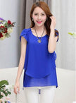 New Spring Summer Women Chiffon Loose Blouse  top O-Neck Short sleeve Plus size