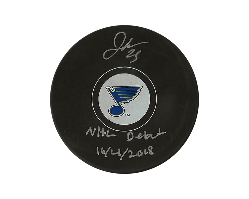 Jordan Kyrou Autographed St. Louis Blues Autograph Model Puck Inscribed 