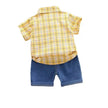 Children's Striped Shirt Denim Shorts Two-piece Set