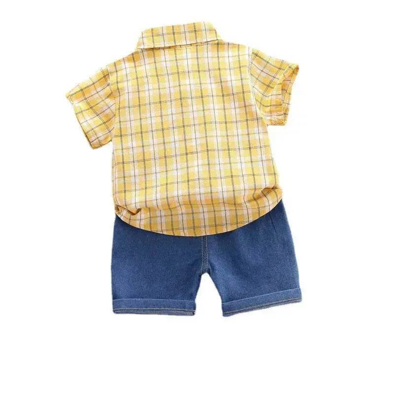 Children's Striped Shirt Denim Shorts Two-piece Set
