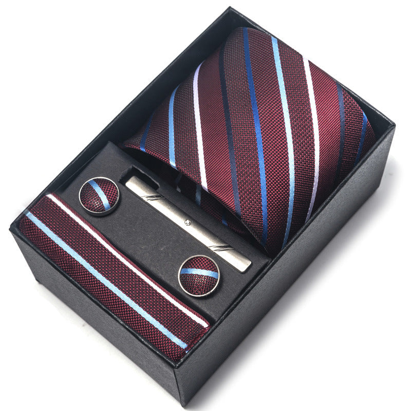 Men's Jacquard Woven Formal Tie Set – Rayon Arrow Necktie with Handkerchief, Tie Clip & Cufflinks | Canada & USA
