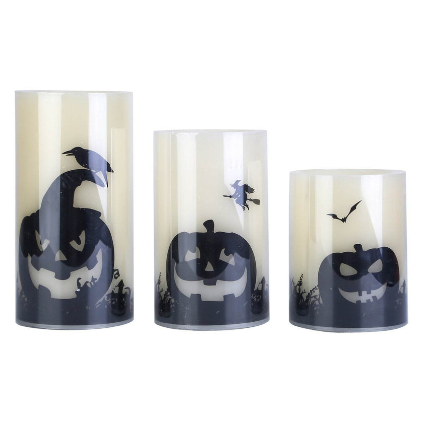 3 Pack Halloween Flameless Candle Lamp With Timer Setting Battery Operated Warm Orange Light Candles For Halloween Party Decoration