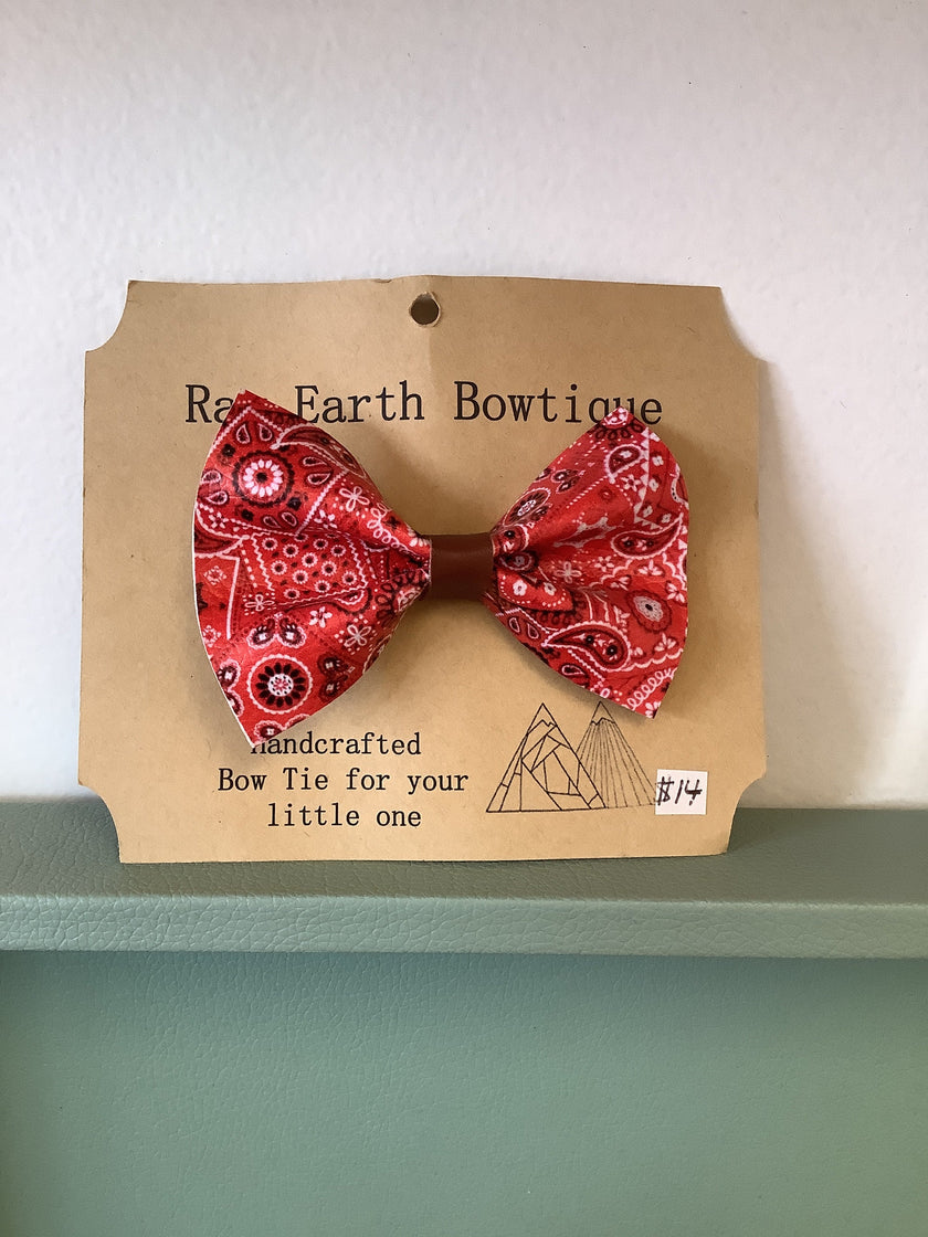 Raw Earth Bowtique Red Leather Paisley print bow tie