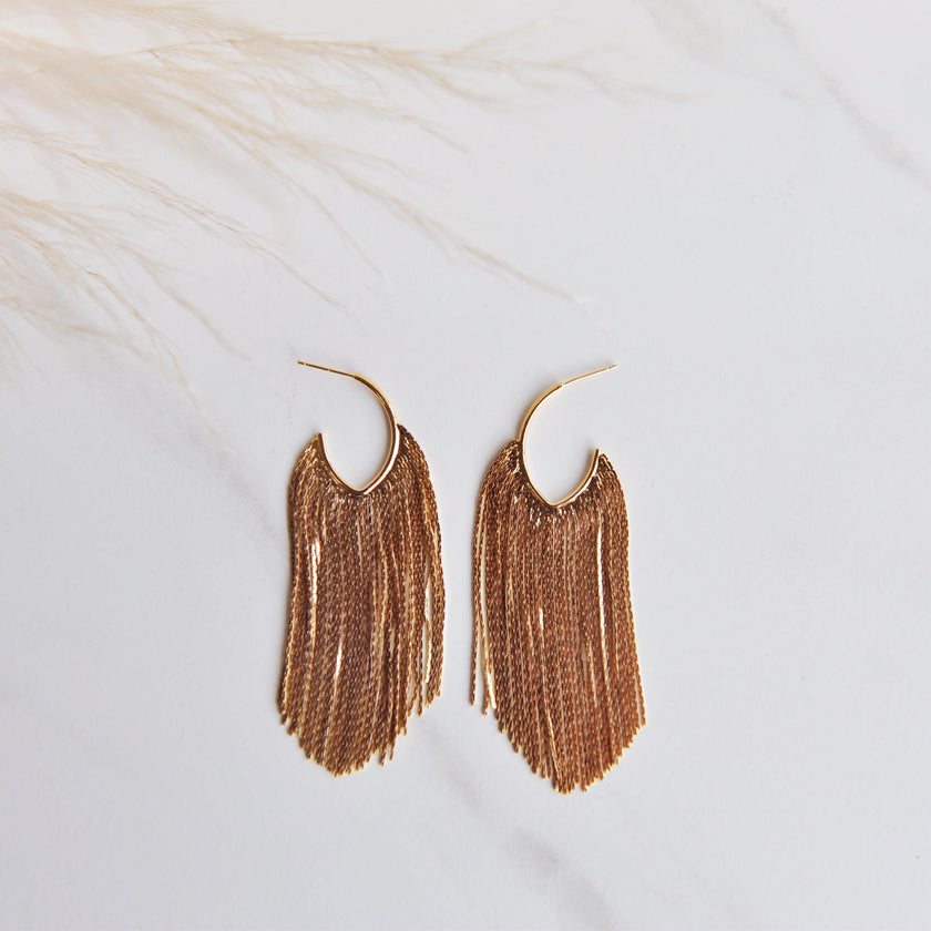 POPPY Gold Tassel Earrings, Glam, Party Earrings