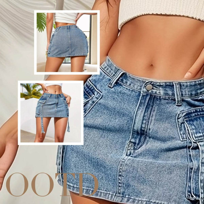 Women's Fashion Y2k Denim Mini Skirt Low Rise Cargo Pencil Short Jeans skirt  Vintage Girls Party Skirt Female Club Streetwear