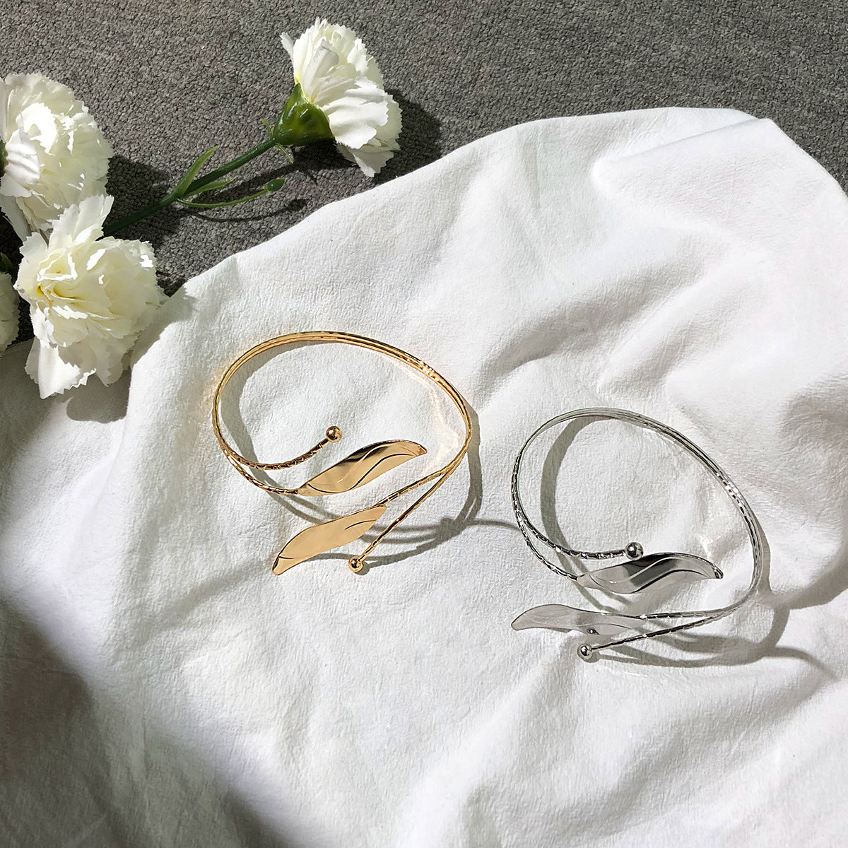 Geometric Metal Arm Bracelet – Gold & Silver Electroplated Bangle for Women