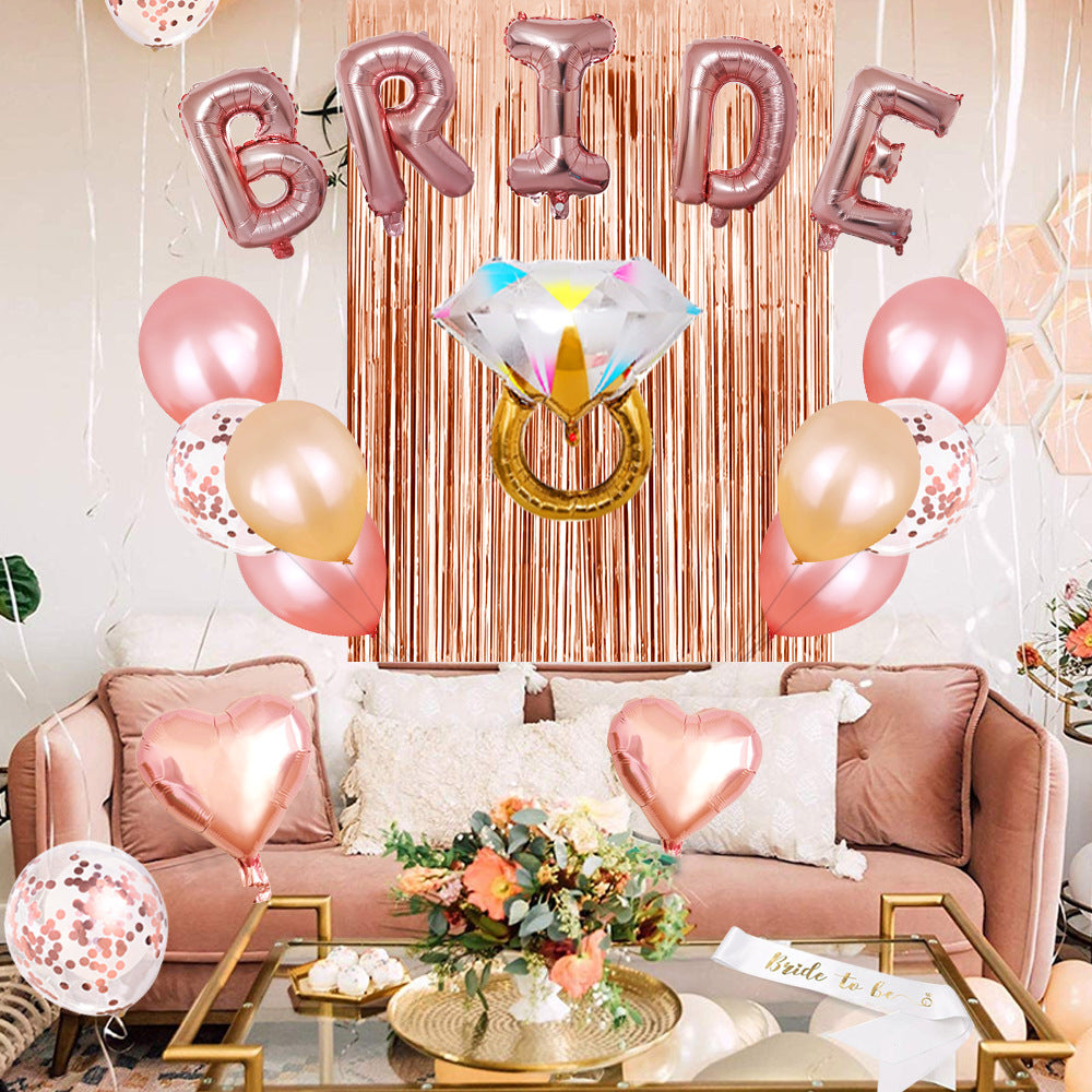 Bachelor Party Balloon Set – Bride Shoulder Strap, Diamond Ring & Rose Gold Foil Balloons