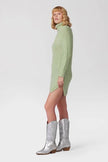 Turtle Neck Knit Jumper Mini Dress with Side Slits - Mint