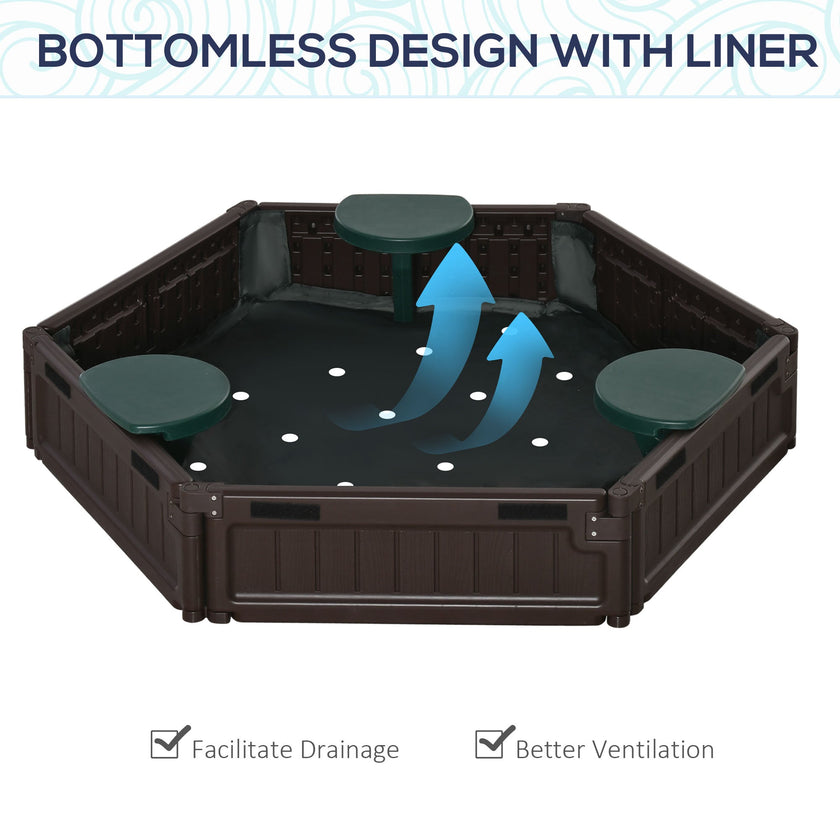 Outsunny Sandbox for Kids with Cover DIY Sandpit Outdoor Play 3 Seats Bottom Liner Backyard