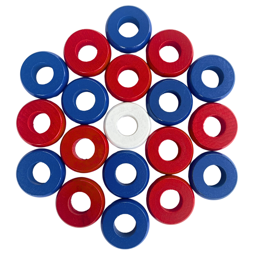32 Red and Blue Carrom / Pichenotte / Croquignole Rings - (Red / Blue / Natural / Black / White) - Anneaux De Pichenottes - Game Accessories / Accessoires De Jeu