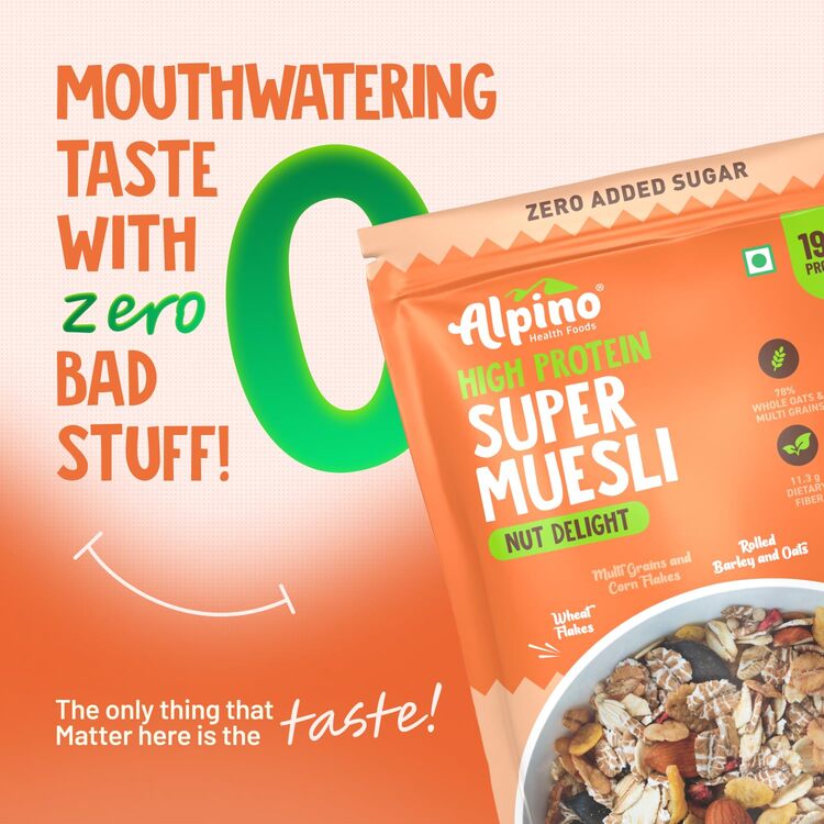Super Muesli Nut Delight - 69% de céréales complètes, 20% de fruits secs et de noix, fruits infusés sans sucre ajouté - Riche en protéines et en fibres - Céréale de petit-déjeuner haut de gamme |