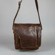 Premium Genuine Leather Messenger Bag. Distressed Brown Crossbody with Multiple Zippered Pockets