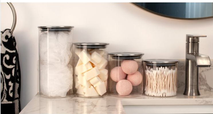 KITCHEN BASICS - Bocal en verre avec couvercle, forme rectiligne