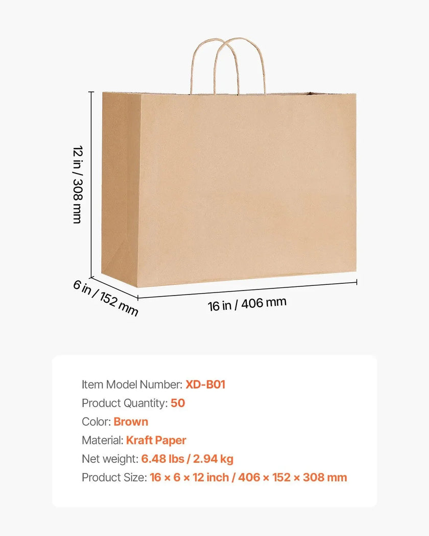 VEVOR Kraft Paper Bags with Handles  Large Eco-Friendly Bags