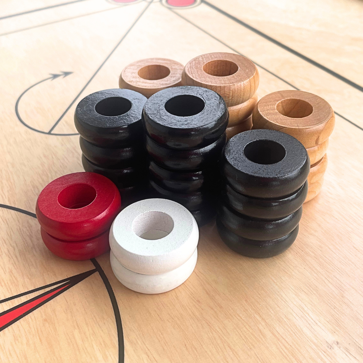 30 Traditional Carrom Board Game Coins (13 Black Coins / 13 Natural Coins / 2 Red Queens / 2 White Strikers)