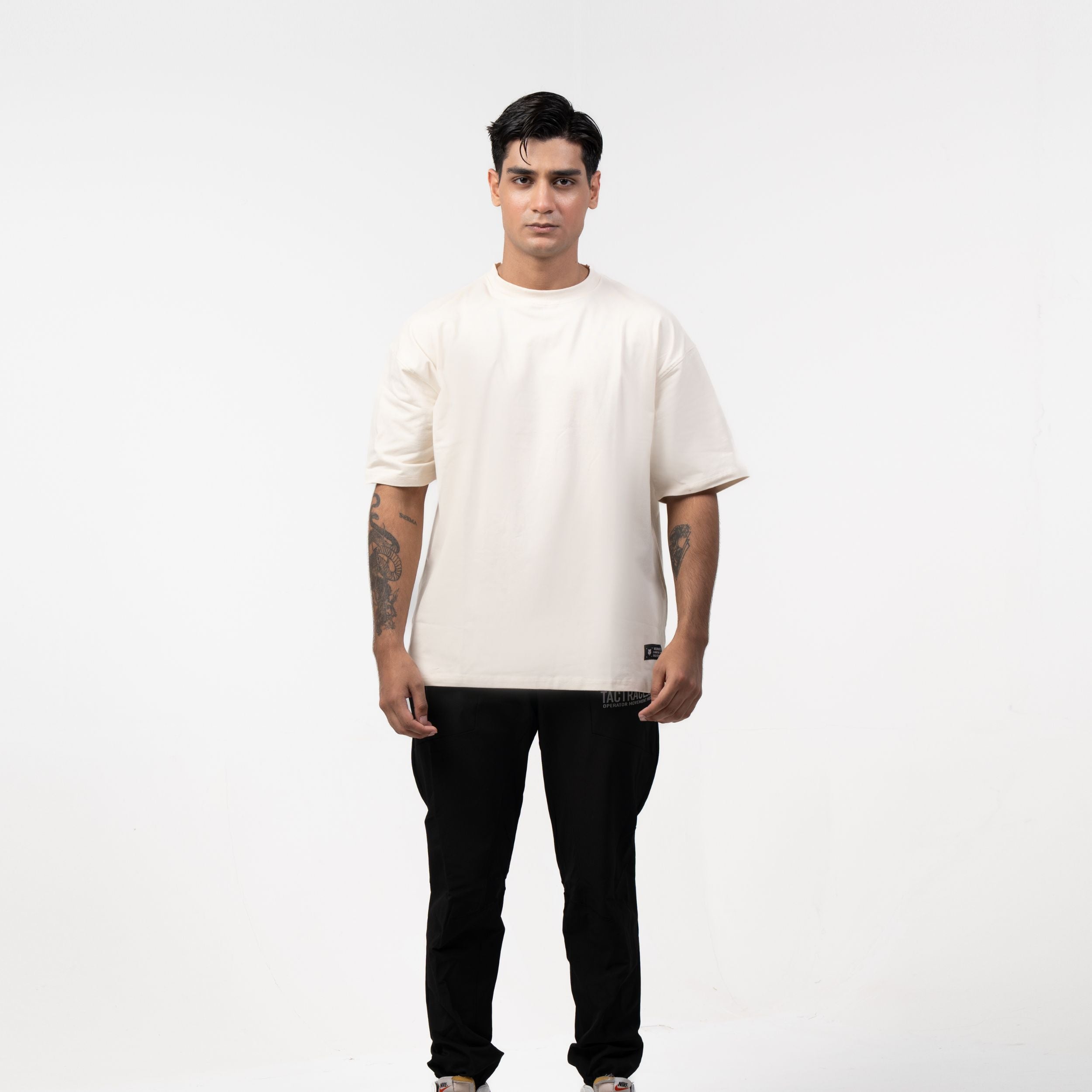 WOLFMODE_77 OVERSIZED TEE — BONE DUST