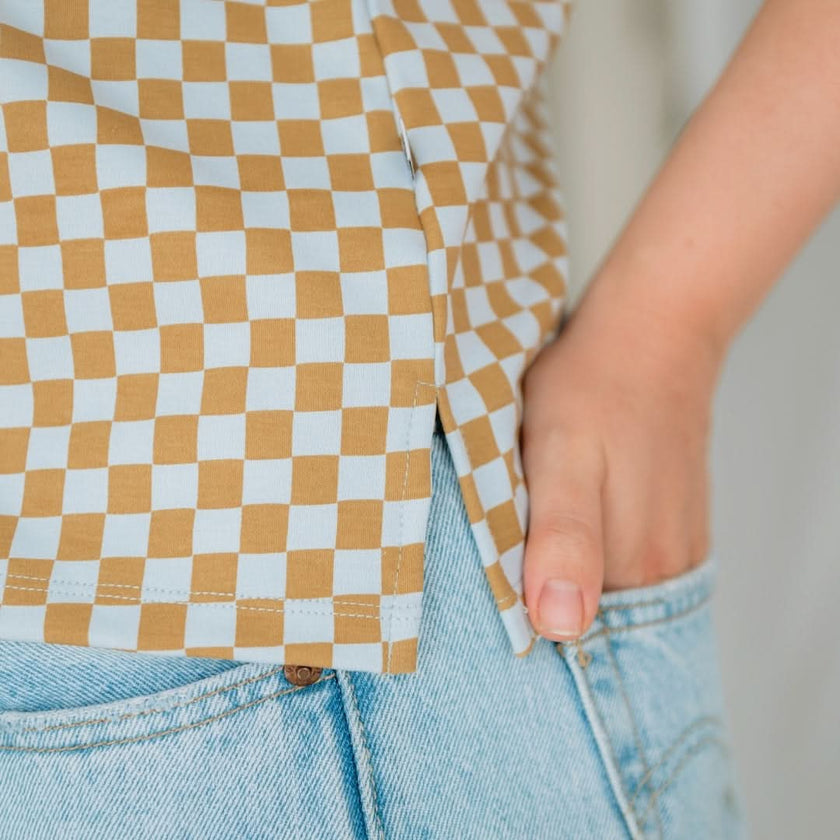 Ladies' Bamboo Cropped Tank | Blue Checkers