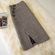 Elegant Women's  professional formal business office work Slit Houndstooth pencil Midi Skirt