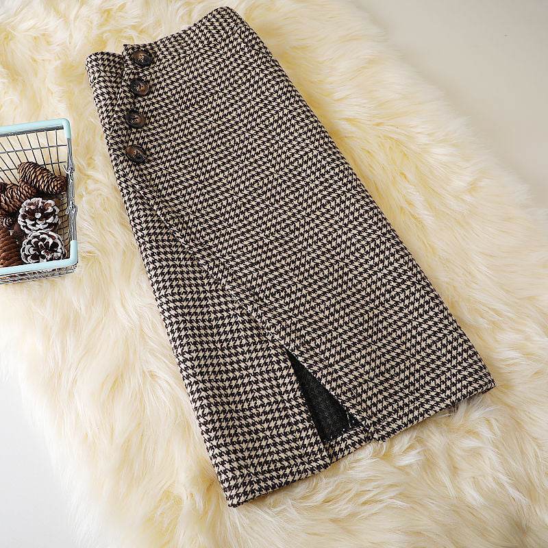Elegant Women's  professional formal business office work Slit Houndstooth pencil Midi Skirt