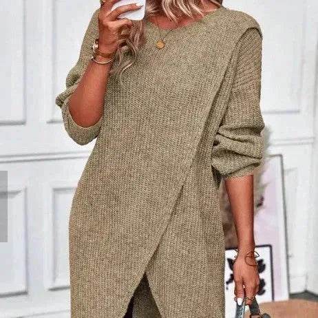 Front Split Winter Sweater Mini Tunic Dress