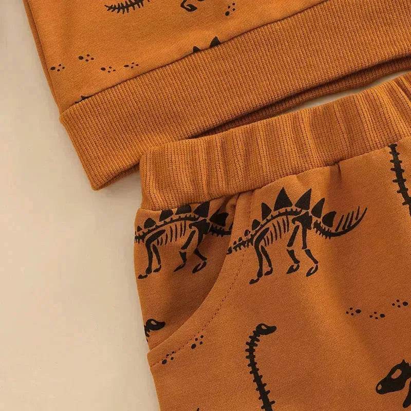 Infant Toddler Bone Dragon Floral Print Long Sleeve Pullover Trousers Two-piece Set In Stock Wholesale