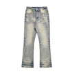 Distressed Scratches Denim Straight-leg Pants Men Jeans