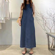Women's Fashion Sleeveless Mum loose Long Denim Dress