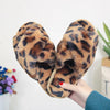 Cross-strap Fuzzy Slippers Leopard Plush House Shoes Flat Bedroom Slippers Slippers For Women