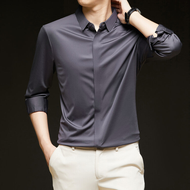 Men's Ice Silk Formal Shirt Half Sleeve Cardigan Canada | EX-STOCK