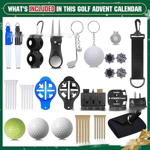 Golf Advent Calendar 24-Piece Gift Set – Golf Balls, Tees & Accessories