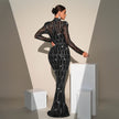 Long Sleeve Slim-fit Sequined Banquet Evening Dress