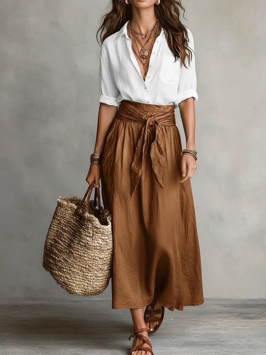 Women's Button-Down Shirt & Straight Skirt Two-Piece Set – Casual Summer Outfit