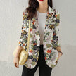Women's Button Printed Long-sleeved Pocket Vintage Cotton And Linen jacket Blazer