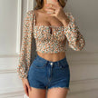 New Spring Summer Boho floral Long sleeve Crop tank top women